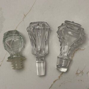 Set of Three Clear Glass Bottle Stoppers